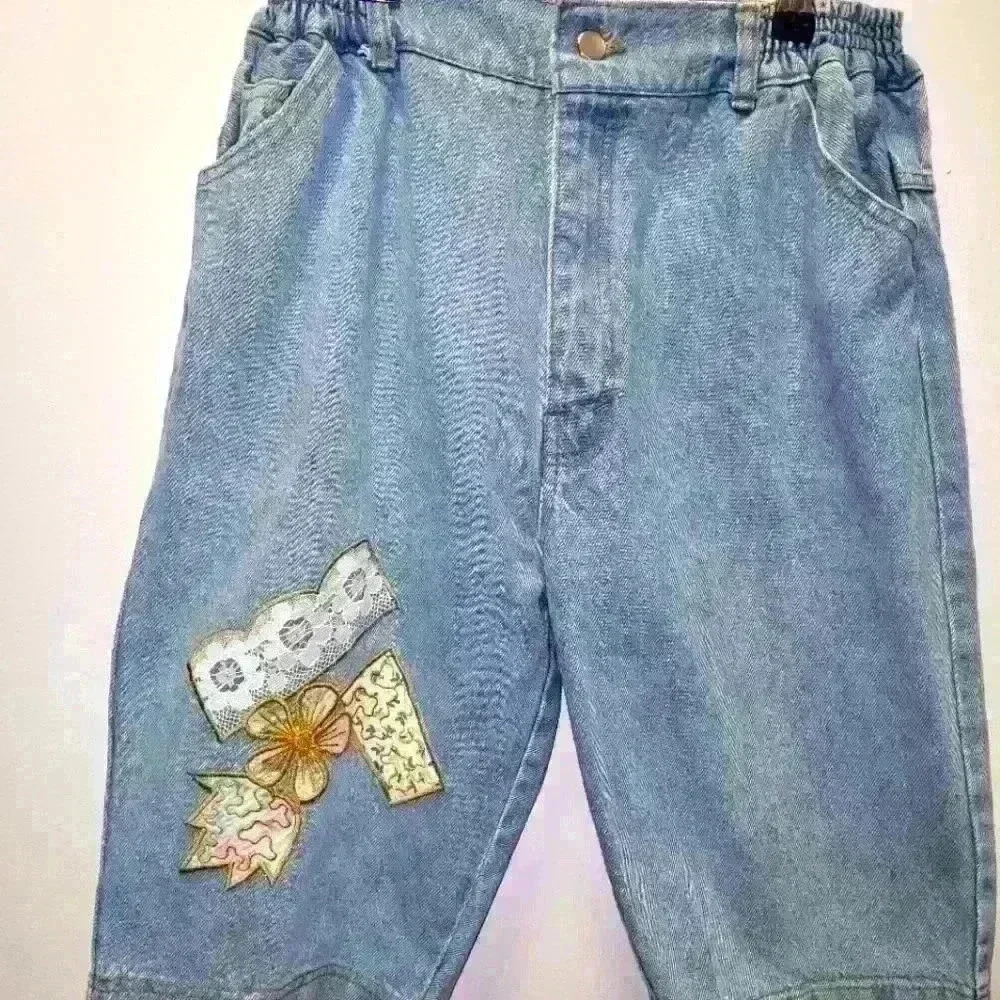 90S  patch work denim shorts